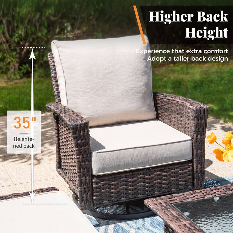 MAISON ARTS Patio Wicker Sofa Conversation Set with 50,000 BTU Fire Pit Table , Oversize Seat with 5.5'' Thick Padded Cushion