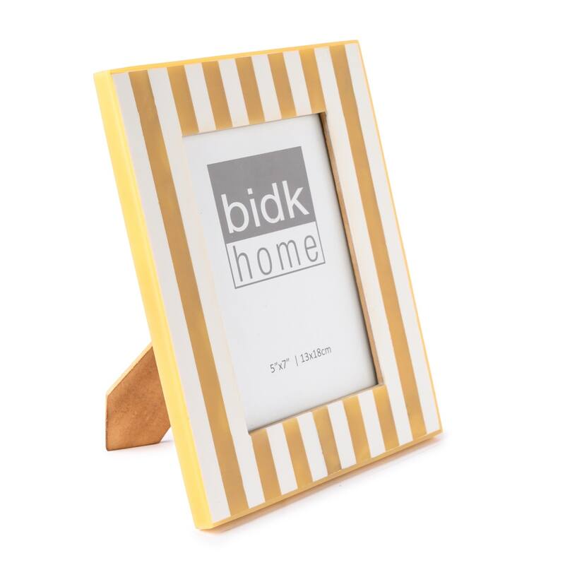 Striped Rectangular Picture Frame - for 5" x 7" Photo - Beige and White