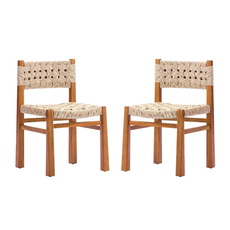 Christopher Knight Home - Acacia Wood Outdoor Patio Dining Chairs with Wicker (Set of 2)