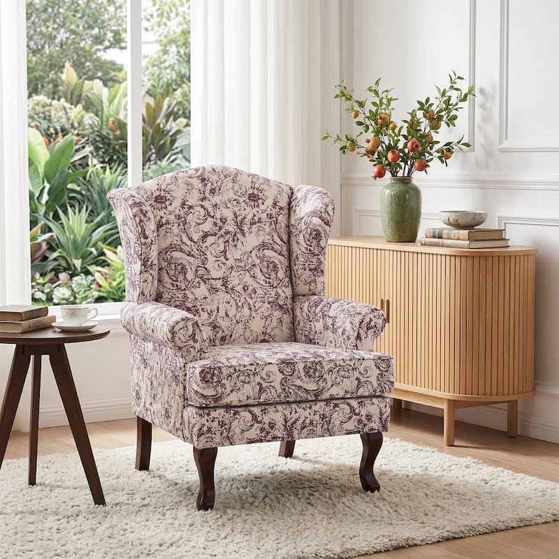 Elegant Living Room Wing Back Arm Chair Upholstered Accent Chair