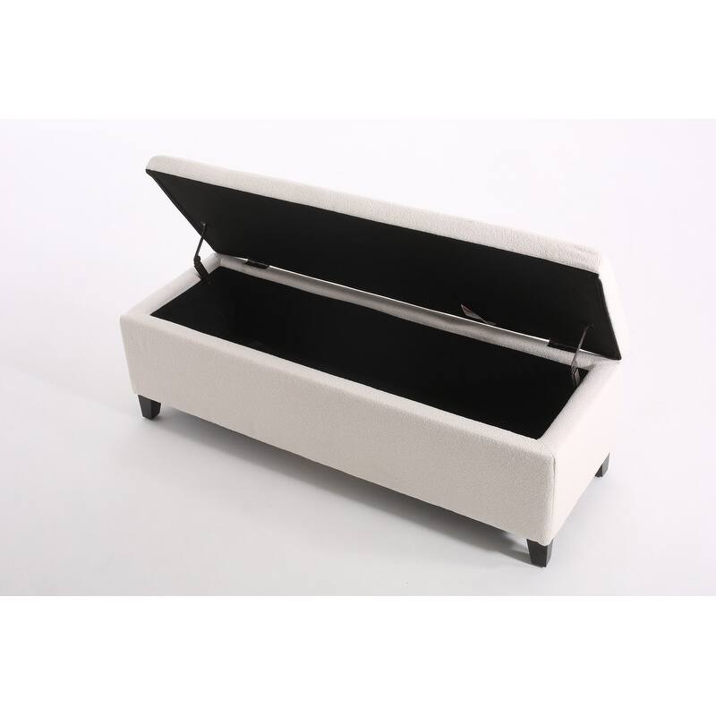 White Modern Tufted Top Upholstered Storage Bench