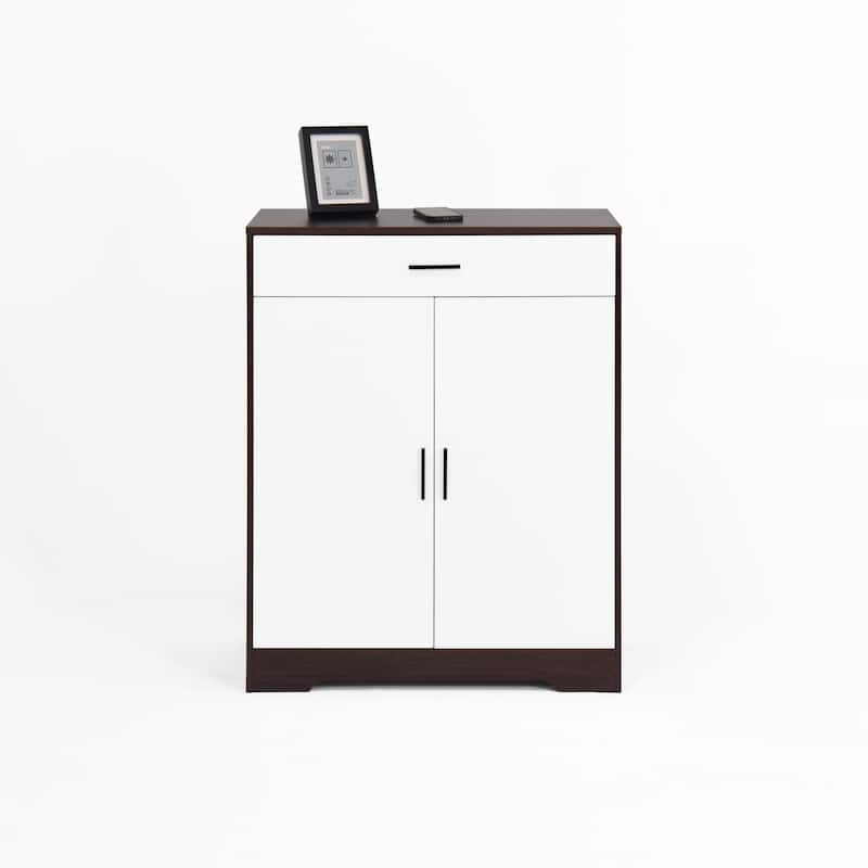 Freestanding Wooden Shoe Cabinet, 4-Tier Shoe Rack Organizer, Shoe Cabinet with Drawer, 2 Door & Adjustable Shelves