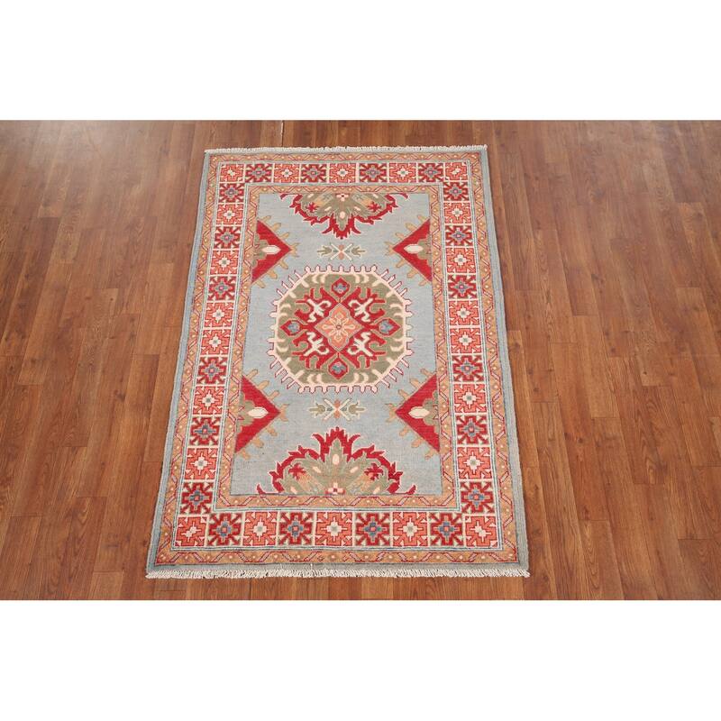 Kazak Accent Rug Hand-Knotted Geometric Wool Carpet - 3'4" x 4'11"