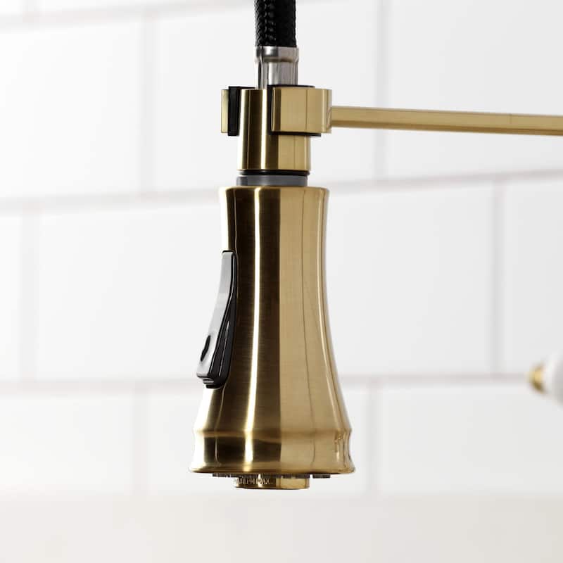 Kingston Brass Essex Double-Handle Wall-Mount Pre-Rinse Bridge Kitchen Faucet