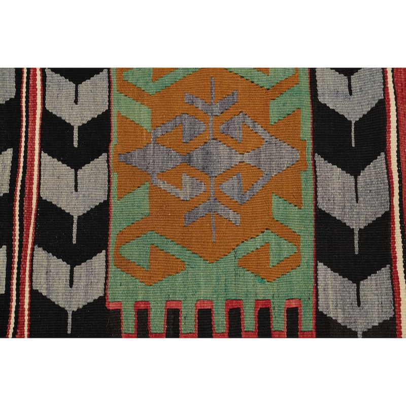 Hand Woven Oriental 100% Wool Carpet Southwestern Tribal Oranges & Rust Kilim Area Rug - 11' 3'' X 5' 9''