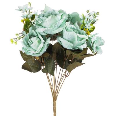 Enova Home 18" Height Mixed Artificial Silk Roses Faux Flowers Bush for Home Wedding Decoration