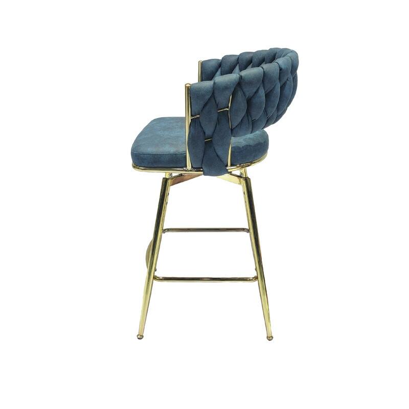 Modern Upholstered Bar Height Barstools Set of 2/360 Swivel/With Footrest and Back