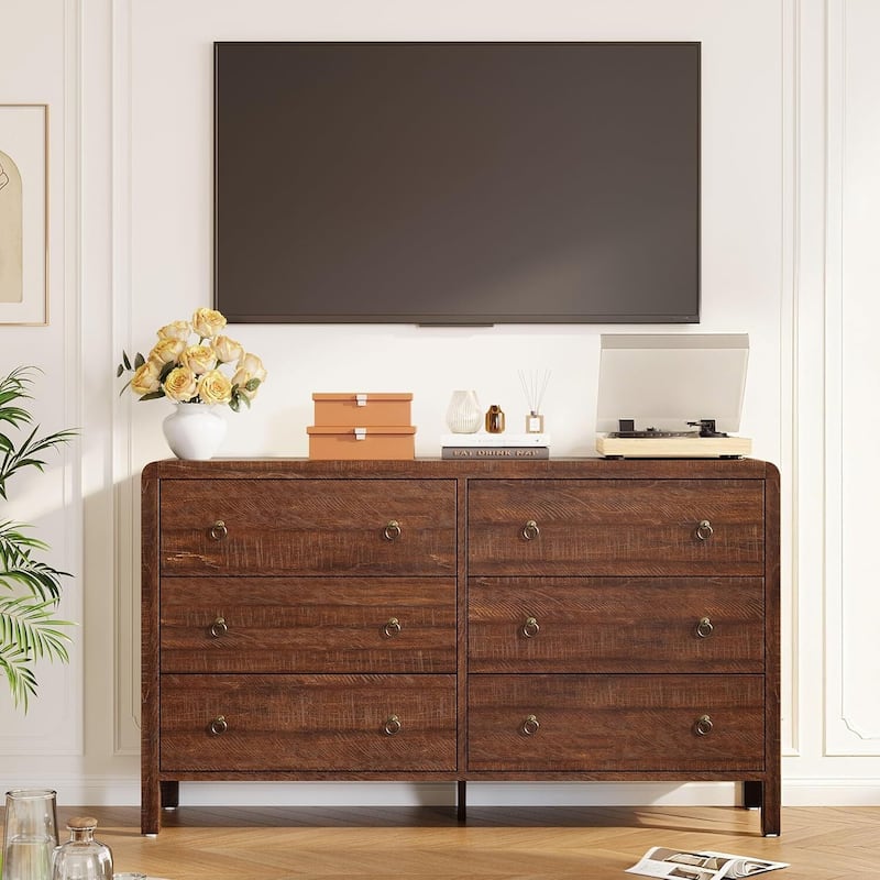 Modern 6 Drawer Dresser with Large Drawers for Bedroom, Living Room - Brown