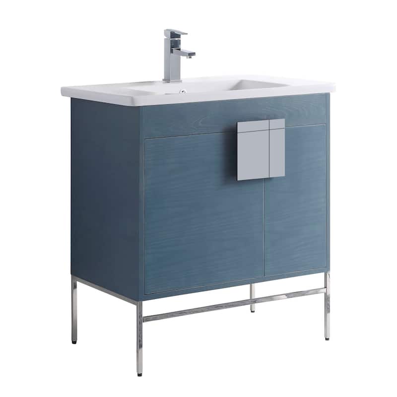 Modern Bathroom Vanity Set, Vireous China Sink Top 30" - BluePolished Chrome