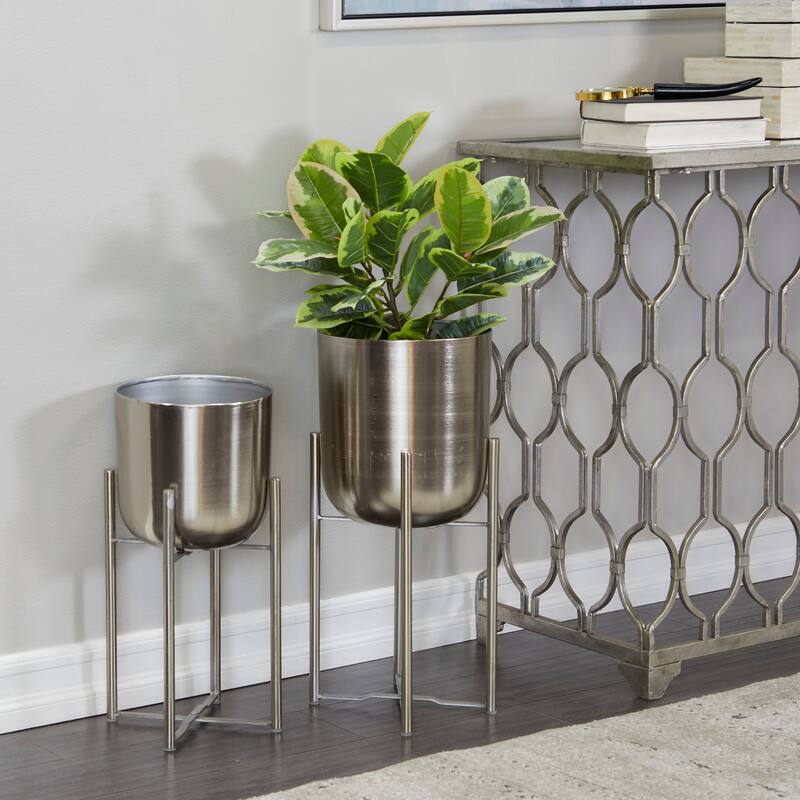 Modern Metallic Glam Planter Collection - Set of 2 - Multiple Sizes - Gold, Silver, White or Black