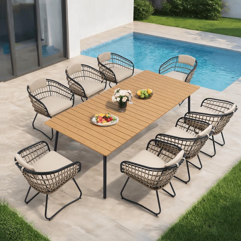 Outdoor Wicker Chairs Patio Dining Chairs Cushioned PE Rattan Seating Set