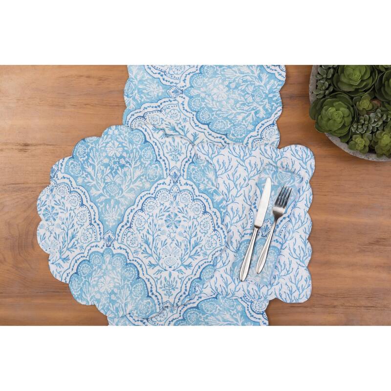 20" x 20" Chinoiserie Coast Reversible Graphic Print Machine Washable Hemstitch Napkins Set of 6 - Blue