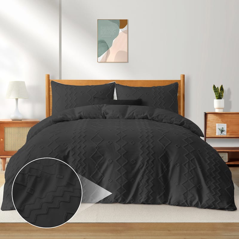 Bohemian Clipped Duvet Cover Set with Zipper Closure