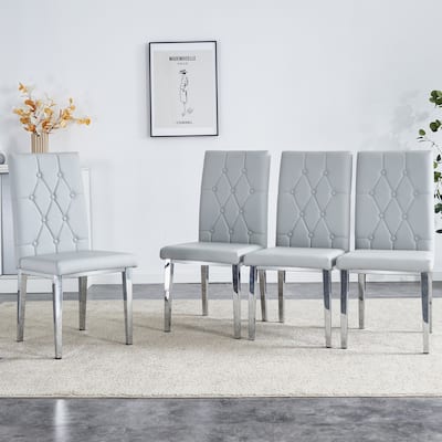 Dining Chair Set of 4 Light Gray Tufted Accent Chairs Office Chair