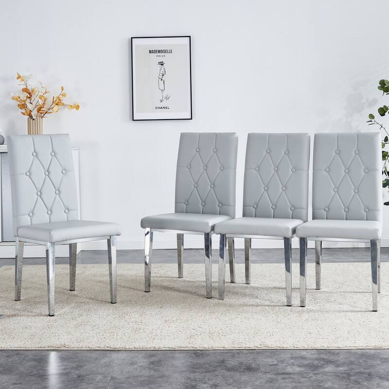 High Back Dining Chair Set of 4 Button Plaid Tufted Soft Cushion Side Chair Living Room Accent Chair Armless Chair