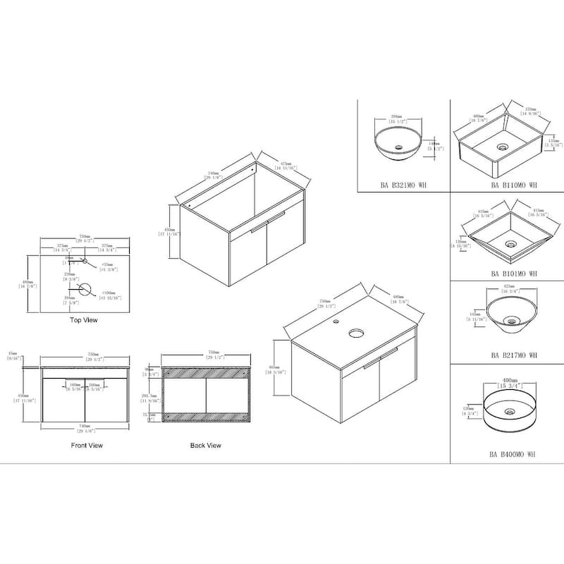 Malwee 24"/30" Floating Bathroom Vanity, Wall Mounted Bathroom Vanity with Ceramic Sink,Soft Close Doors