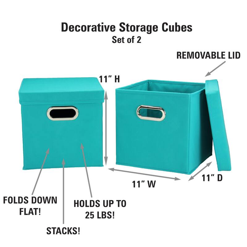 Household Essentials Aqua Fabric Collapsible Lidded Storage Cubes (Set of 2)