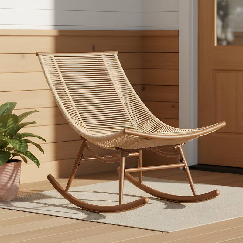 Christopher Knight Home - Modern Outdoor Rocking Chair with Metal Frame and PE Rattan - Natural - Single