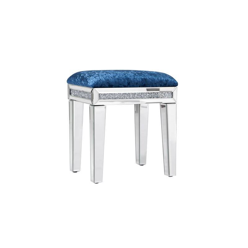 Mirror Diamond Vanity Stool with Velvet Upholstered Seat