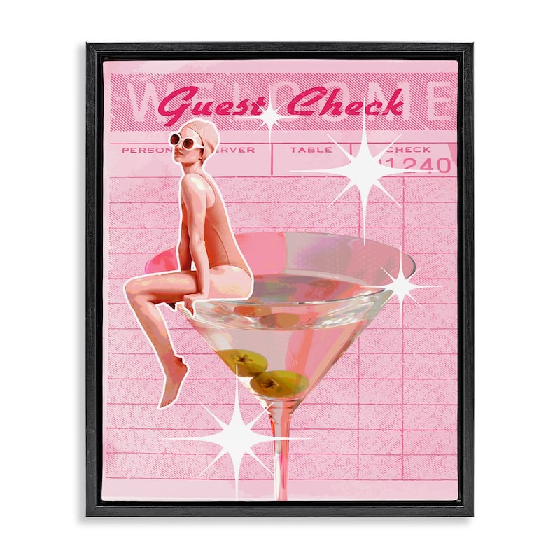 Stupell Retro Restaurant Check Cocktail Framed Floater Canvas Wall Art Design By Lil' Rue - 17 x 21 - Black