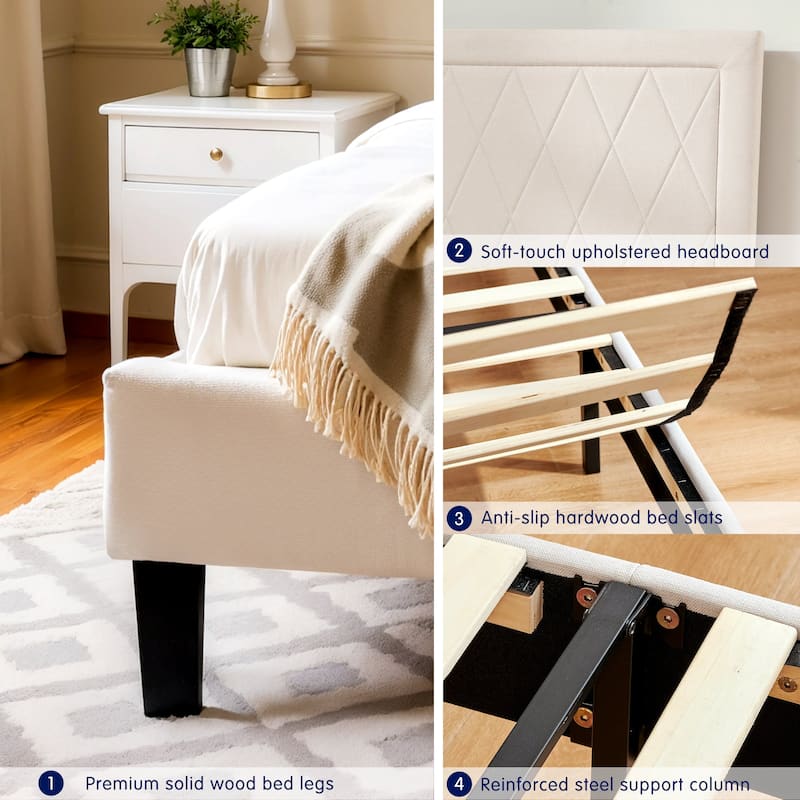 Subrtex Modern Upholstered Bed Frame,Solid wood Platform,No Box Spring Needed