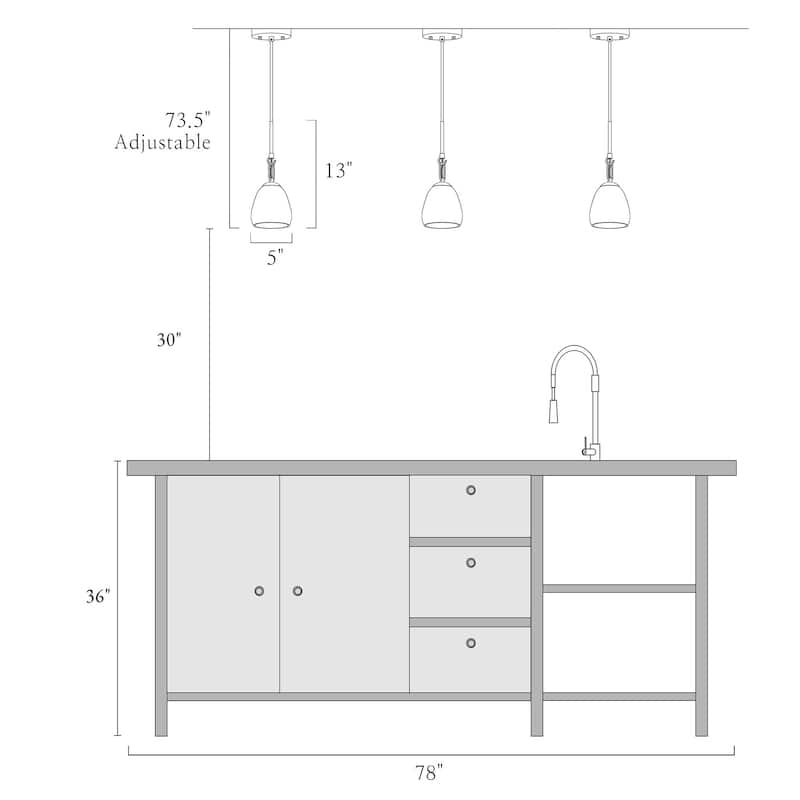Blobfish Modern Gold 1-Light Glass Pendant Light for Kitchen Island Dining Room - 5.1"D x 18"H - 73"H