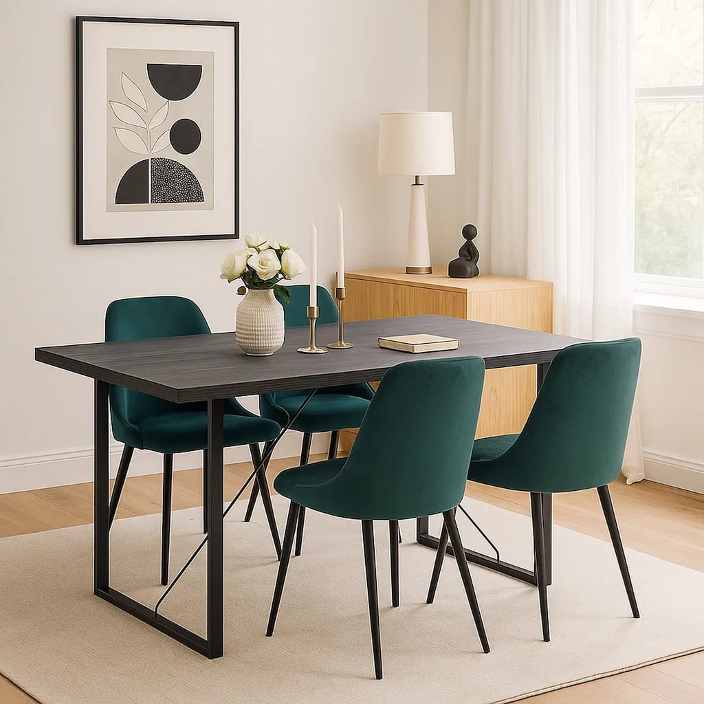 Dining Table with Rectangular Metal Inserted Top and Sled Base, Gray