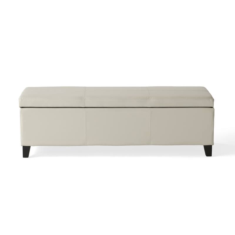 Elias Storage Ottoman Bench, Detailed Ivory Faux Leather, 51 Inch