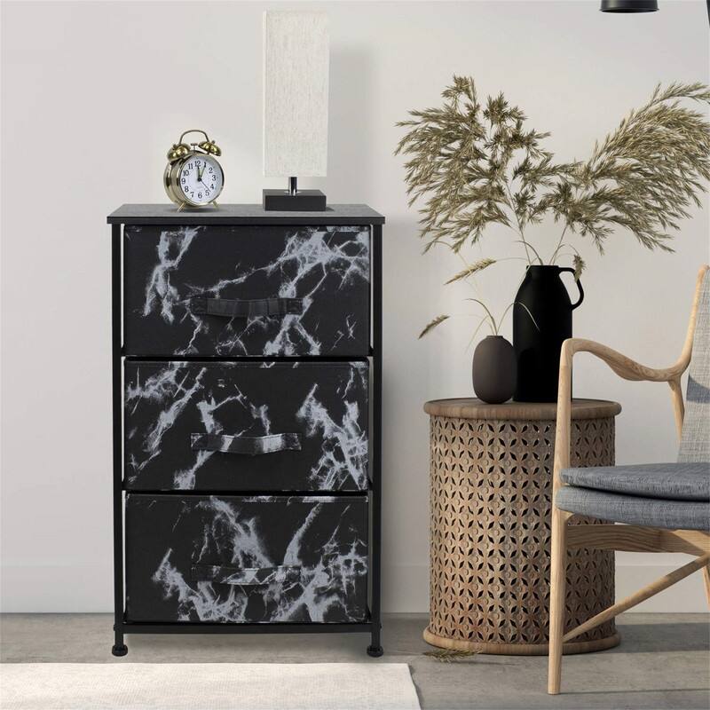 Bedside Furniture & Night Stand End Table Dresser with Steel Frame