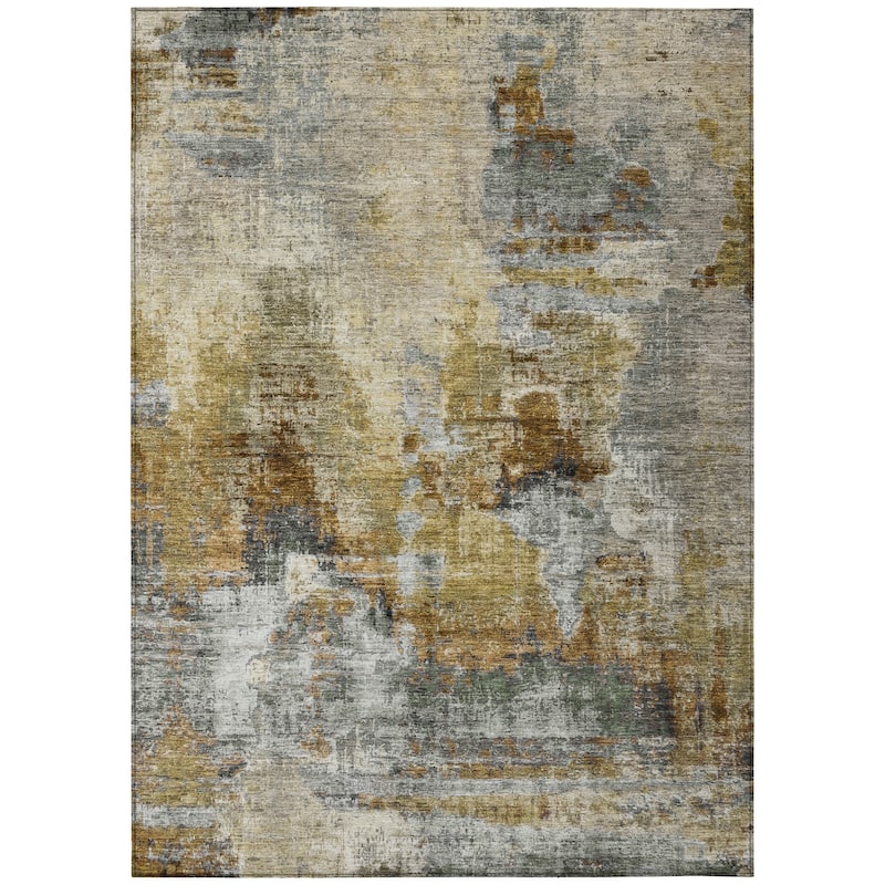 Machine Washable Indoor/ Outdoor Abstact Contemporary Chantille Rug