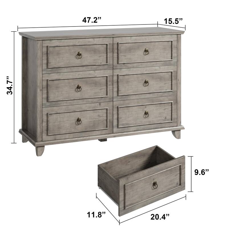 French Country 6-drawer dresser for Bedroom