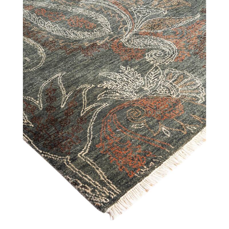 Ikat One-of-a-Kind Hand-Knotted Area Rug - Gray, 7' 10" x 10' 0" - 7' 10" x 10' 0"