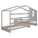preview thumbnail 27 of 25, Wood House Bed Twin Size with Fence, Slatted Frame, Practical Design