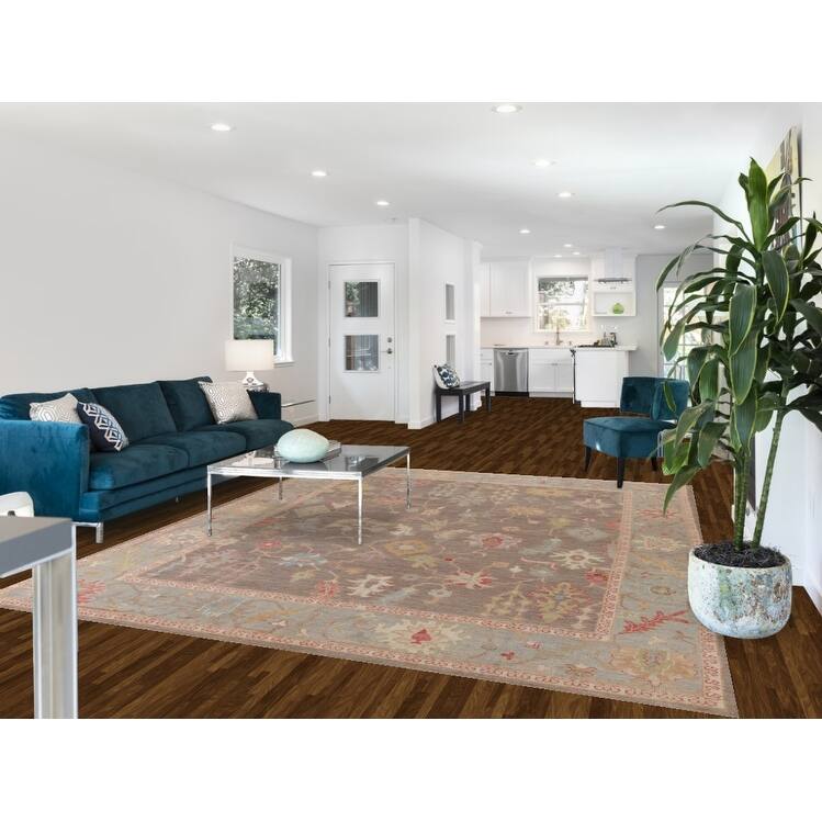 Hand Knotted Oriental 100% Wool Carpet Transitional All-Over Brown Oushak Area Rug - 9' 11'' X 8' 3''