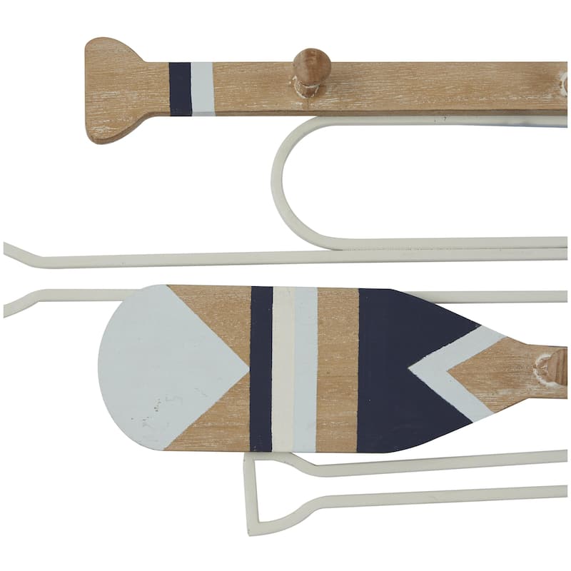 Wood Paddle 12 Hangers Wall Hook with Stripe Patterns - Set of 2 Light Brown - Roche River Decor