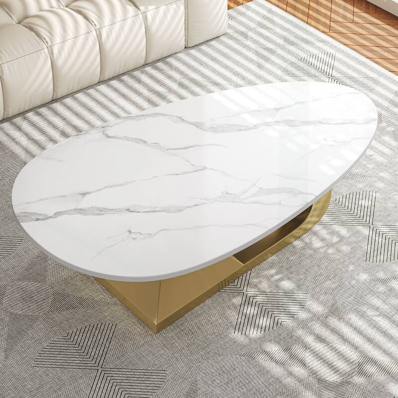 Durable Sintered Stone Coffee Table with Stylish Stainless Steel Base