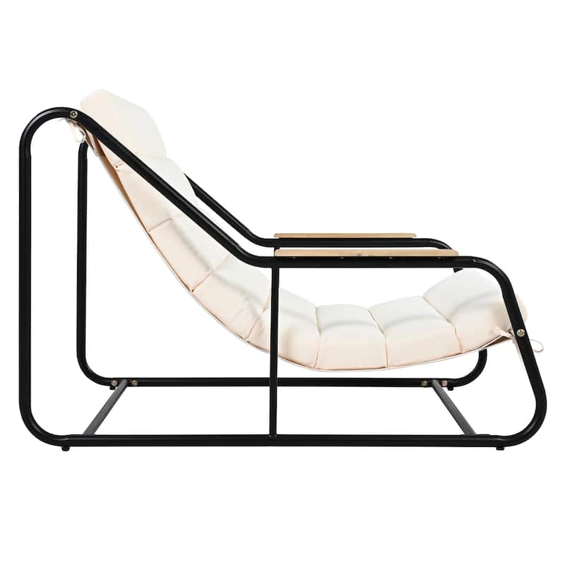 3 Pieces Outdoor Patio Chaise Lounges Chairs Set for Lawn Deck Beach, Conversation Sets Accent Arm Chairs with Acacia Side Table