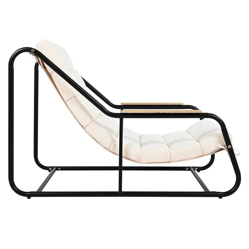 Outdoor Chaise Lounge Chairs Set of 3, Patio Chaise Lounge Chair with Acacia Side Table