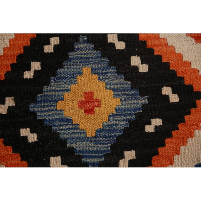 Geometric Kilim Oriental Area Rug Hand-Woven Reversible Wool Carpet - 8'8"x 11'2"