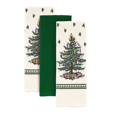 Spode Tree Green Printed Kitchen Towels Set of 3