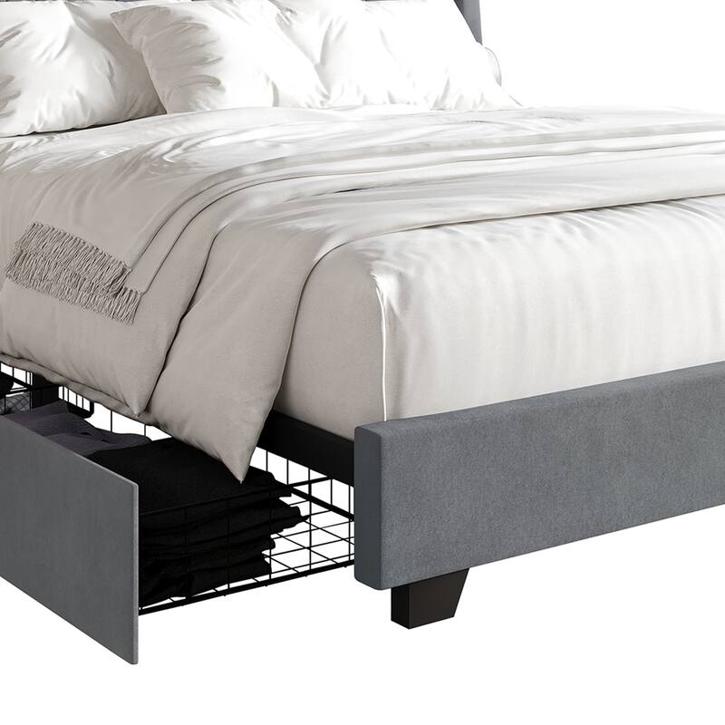 CraftPorch Classic Button Tufted Wingback Upholstered Bed with Drawers