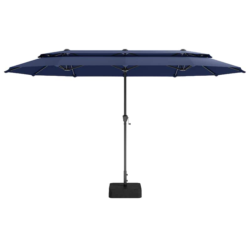 MAISON ARTS 13ft Double-Sided Outdoor Umbrella, 2-Tier Vented Market Umbrella with Colored Lights and Base
