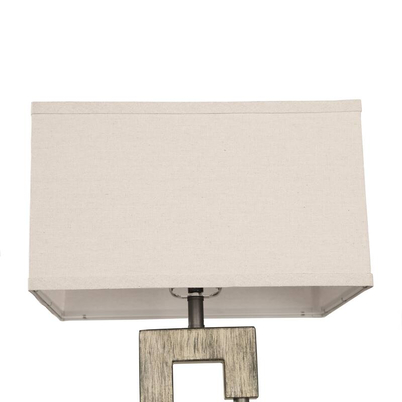 25.9" Wood Table Lamp With Cotton Shade And USB Set of 2
