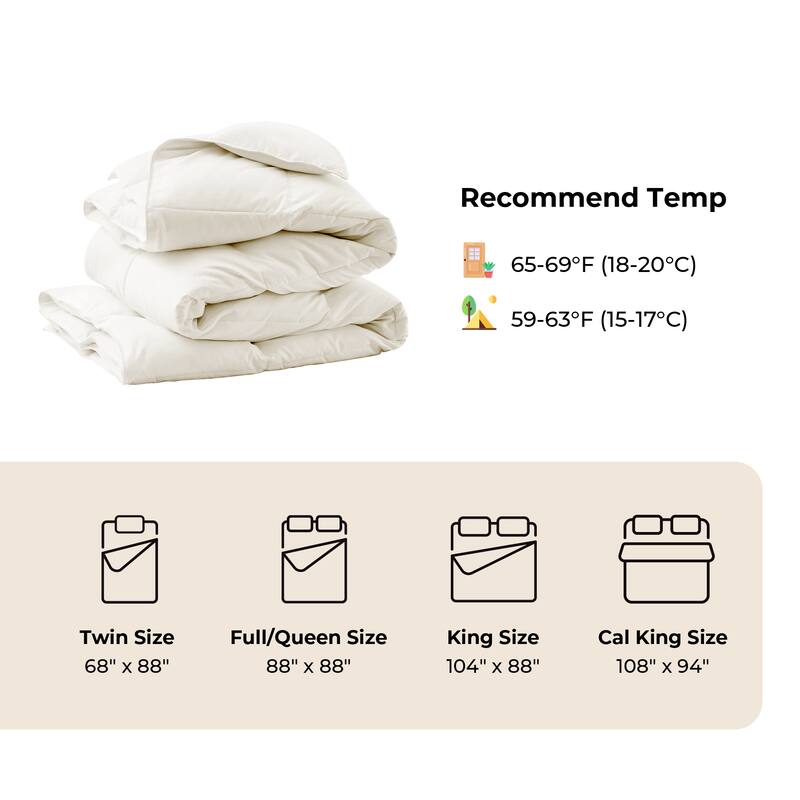 All Season Lightweight & Medium Weight White Goose Feather Down Comforter Duvet Insert