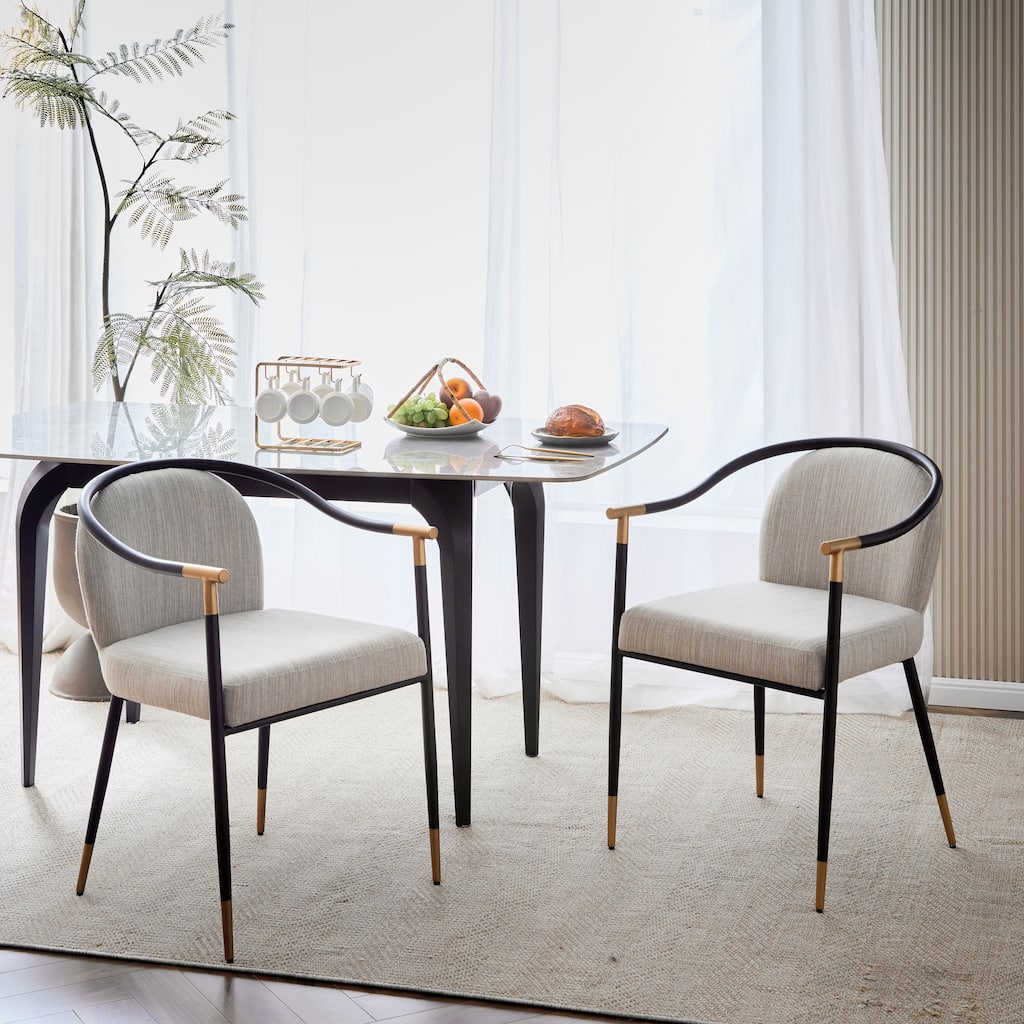 Roomfitters Modern Upholstered Dining Chair with Metal Frame, Elegant Curved Arm Design, Comfortable Accent Seating