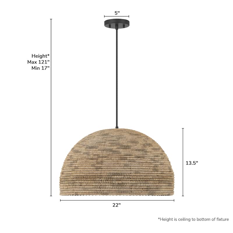 Hunter Hillmount Natural 1 Light Pendant - Transitional, Boho - Kitchen, Dining Room, Entryway