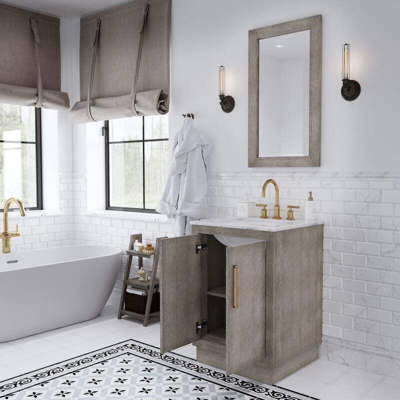 Hugo Carrara Marble Countertop Vanity with Mirror and Gooseneck Faucet