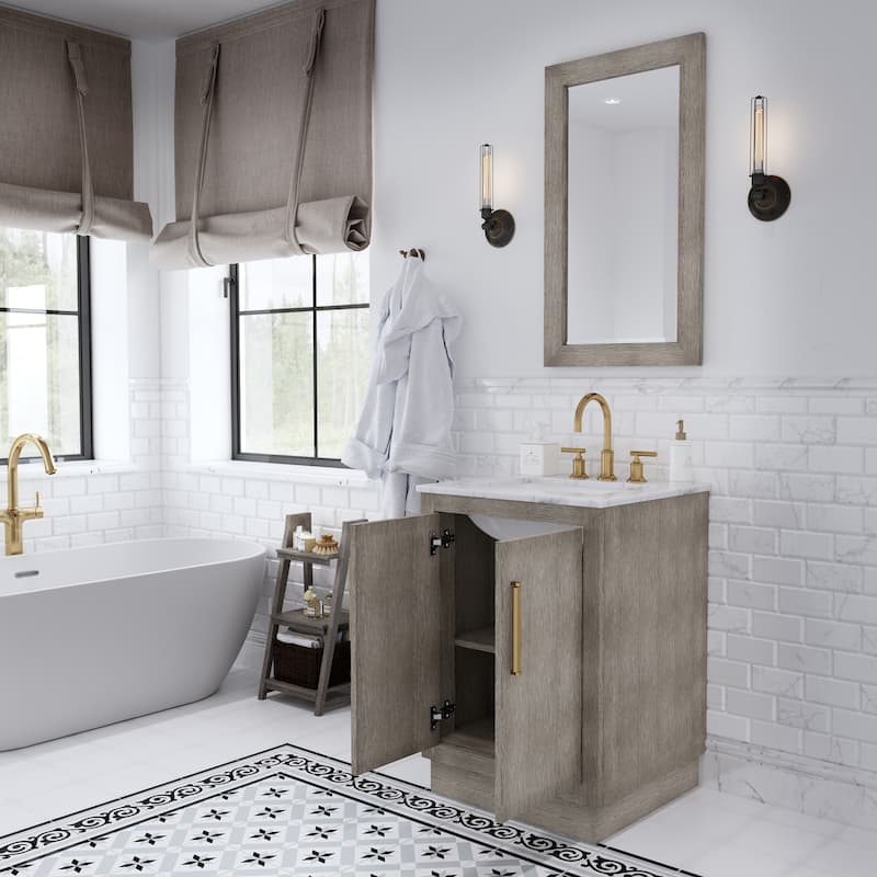 Hugo Carrara White Marble Countertop Vanity in Grey Oak