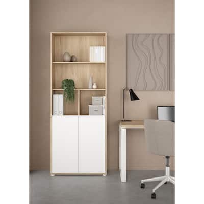 Carson Carrington Sign 6 Shelf Bookcase with 2 Doors, Home Office Storage - 13.5"D x 31.34"W x 80.59"H