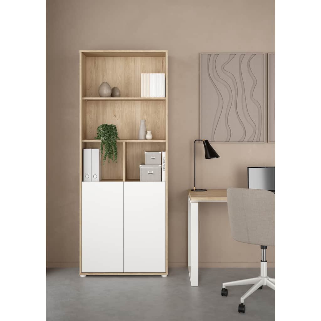 Carson Carrington Sign 6 Shelf Bookcase with 2 Doors, Home Office Storage - 13.5"D x 31.34"W x 80.59"H